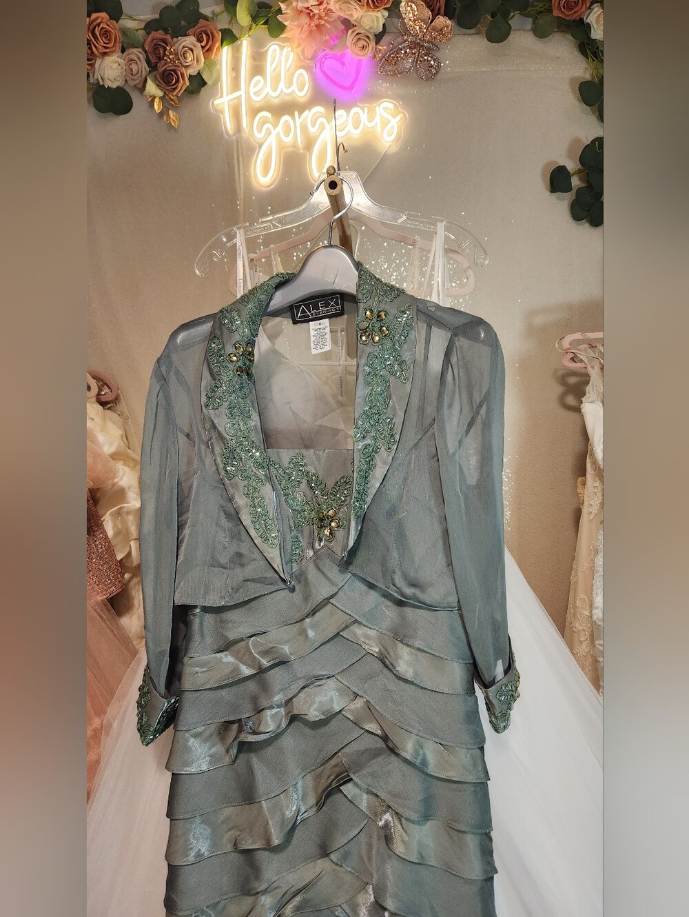 Vintage Alex Evenings Size 8 Green Tiered Evening Gown with Jacket - Picture 12 of 12